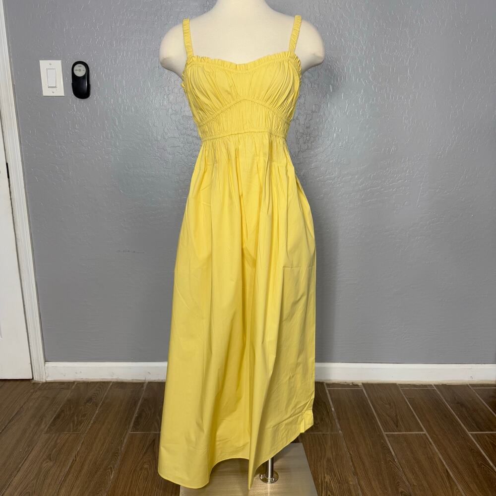 Hugo Boss Dalza Shirred Cotton Maxi Dress, Yellow, US 2